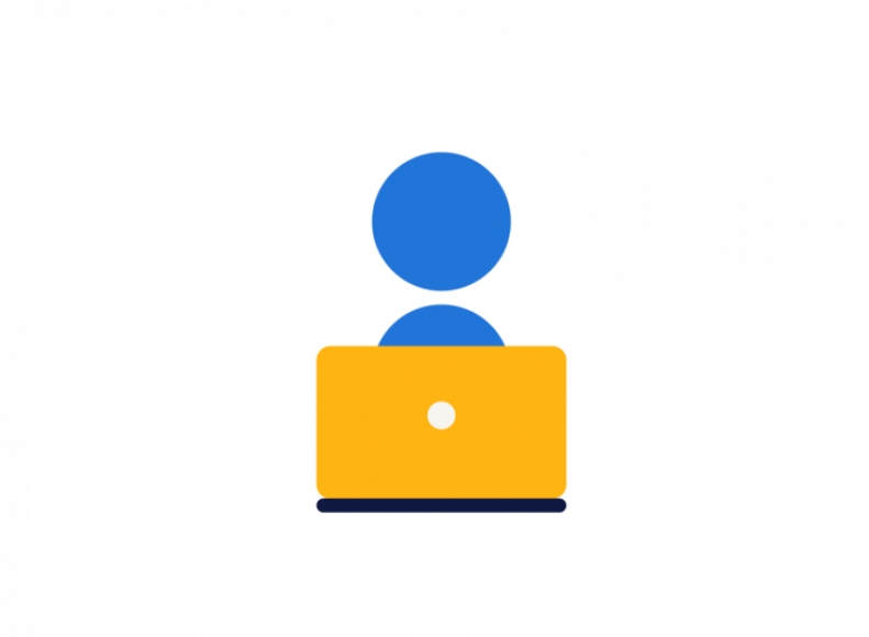 Illustration of person behind laptop.